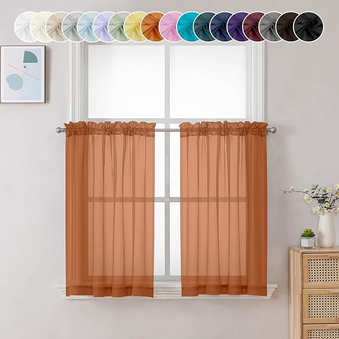 Chyhomenyc Orange Sheer Curtains 36 inch Length 2 Panels, Light Filtering Voile by Chyhomenyc