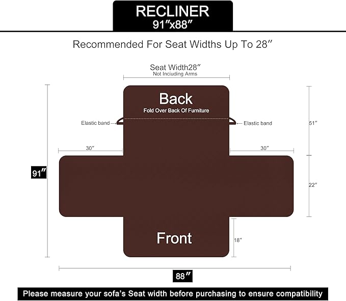 U-NICE HOME Reversible Recliner Chair Covers, Coffee/Beige | 28''Recliner Cover - Image 6