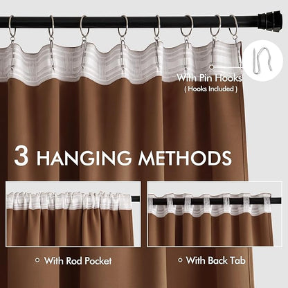 MIULEE Cappuccino Brown Back Tab Blackout Curtains 52"x96" Long 2 Panel Set | - Image 3