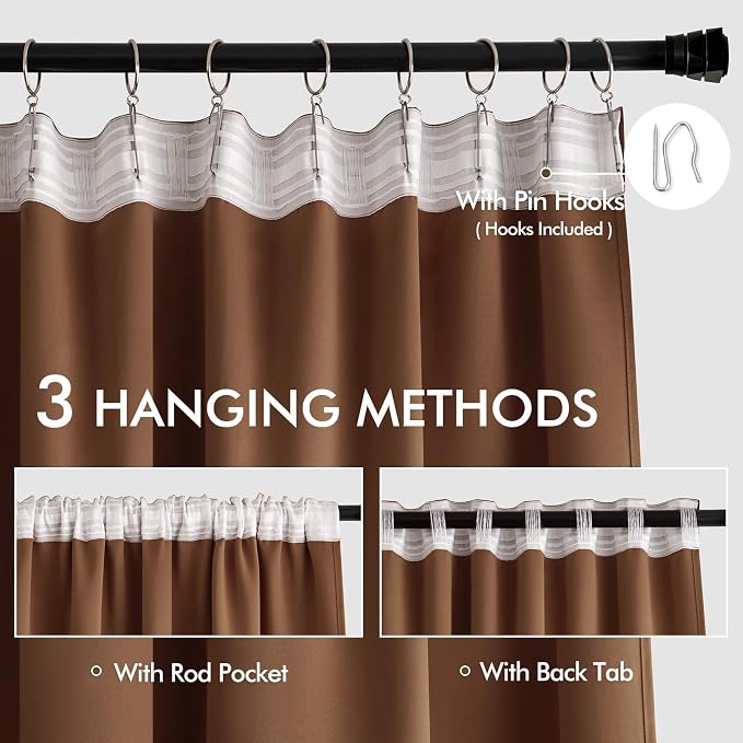 MIULEE Cappuccino Brown Back Tab Blackout Curtains 52"x90" Long 2 Panel Set | - Image 3