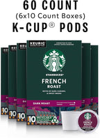 Starbucks K-Cup Coffee Pods, Dark Roast Coffee, French Roast for Keurig Brewers, 100% Arabica, 6 boxes (60 pods total)