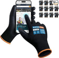 KAYGO Safety Work Gloves PU Coated for Men and Women, 12 Pairs KG11PB, Seamless Knit Glove with Two Fingers Touchscreen, breathable and lightweight Ideal for General Duty Work (2XL,Black)