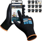 KAYGO Safety Work Gloves PU Coated for Men and Women, 12 Pairs KG11PB, Seamless Knit Glove with Two Fingers Touchscreen, breathable and lightweight Ideal for General Duty Work (2XL,Black)