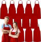 GREEN LIFESTYLE 12 Pack Bib Apron - Unisex Red Aprons, Machine Washable Aprons for Men and Women, Kitchen Cooking BBQ Aprons Bulk (Pack of 12, No Pockets, Red)