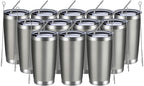 MEWAY 20oz Tumbler 12 Pack Double Wall Vacuum Insulated Travel Mug Bulk, Stainless Steel Tumblers with Lid and Straw, Durable Powder Coated Coffee Cups for Cold & Hot Drinks (Cold Gray, 12)