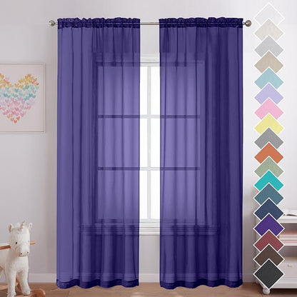 Purple Sheer Curtains 84 Inches Long 2 Panels, Light Filtering Window Sheer by OVZME