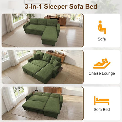 KCGKCG 82" L Shaped Sleeper Sofa Bed, Pull Out Sectional Couch - Image 6