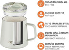 TKK 12 oz Insulated Coffee Mug with Handle Ceramic Coating Detachable Slider Lid Stainless Steel Tumbler Double Wall Vacuum Travel Cup