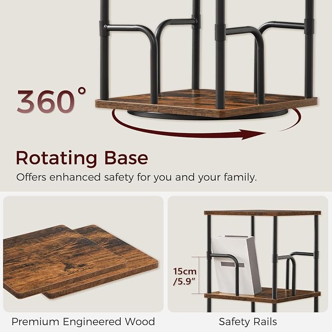 MAHANCRIS 4-Tier Rotating Bookshelf, Freestanding Corner Bookshelf, 360° - Image 6