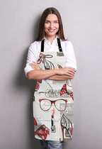 Fashion Girl Apron, Watercolor Red Lipstick Perfumes High Heels in Vintage Background for Woman Unisex Kitchen Bib with Adjustable Neck for Cooking Gardening,Adult Size