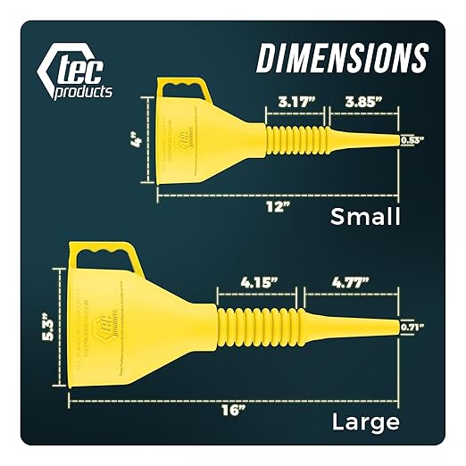 FlexAll Long Flexible Funnel for Automotive Use - Durable Nitrile Rubber - Ideal for Car Oil Change, Transmission Funnel Fluid, Diesel, Fuel, Gas - Made in USA - Yellow (12 x 4 Inches)