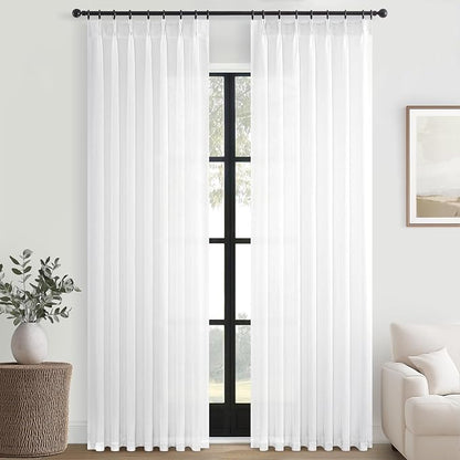 Topfinel Beige White White Linen Curtains 96 Inches Long - Image 9