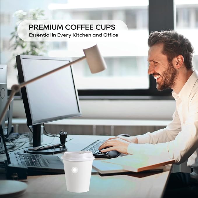 JOLLY PARTY [100 Pack] 10 oz Paper Coffee Cups, Disposable Paper Coffee Cup with Lids, Hot/Cold Beverage Drinking Cup for Water, Juice or Tea, Suitable for Home, Shops and Cafes
