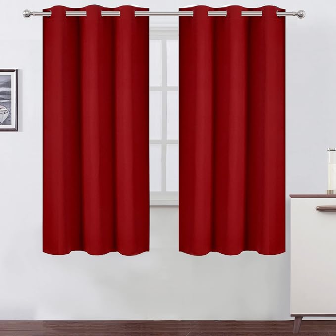 Red Blackout Curtains 40 x 63 Inch Length/Set of 2 Curtain Panels/Thermal by Lemomo
