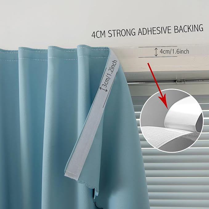 Thermal Blackout Curtains with Self-Adhesive Tape, No Rod No Drill Easy Install - Image 6