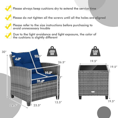 COSTWAY 3-Piece Patio Furniture Set, Outdoor Wicker Rattan Sofa - Image 4