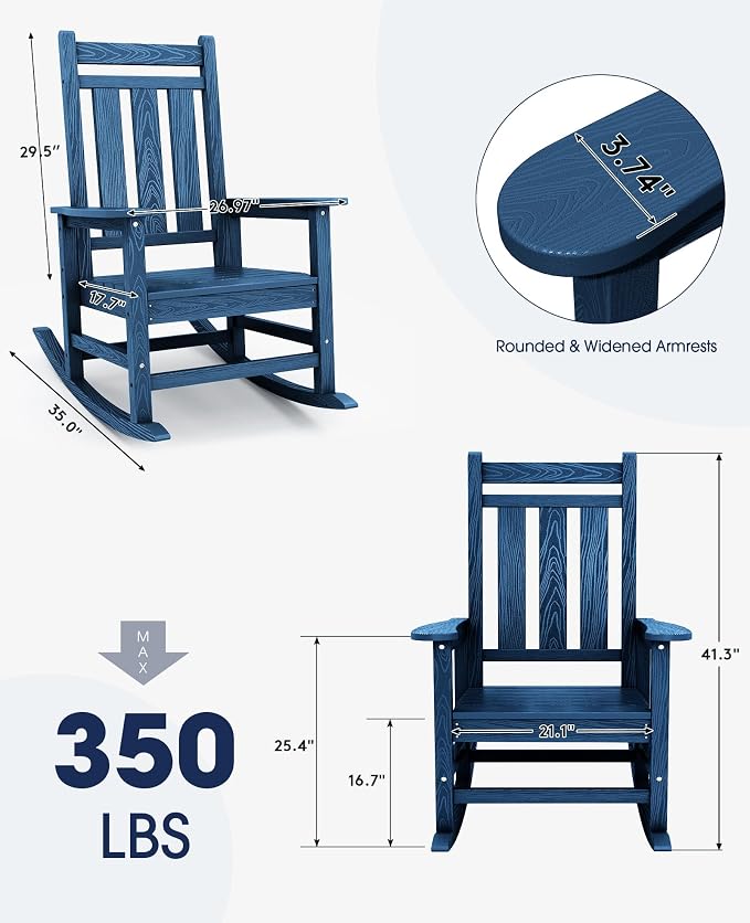 KINGYES Oversized Outdoor Rocking Chair, All-Weather Patio Rocking Chairs - Image 3