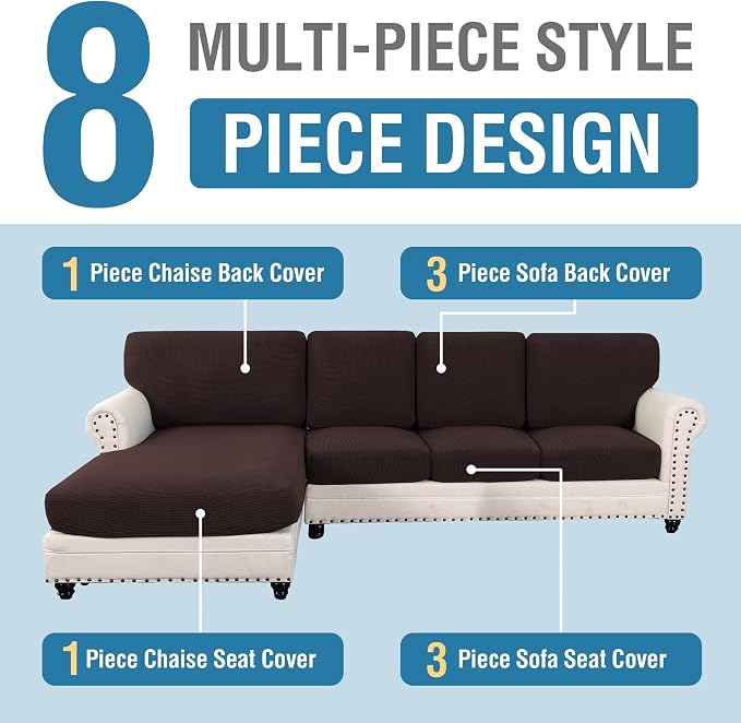 H.VERSAILTEX Sectional Couch Covers 8 Pieces Stretch Sofa Covers - Image 3