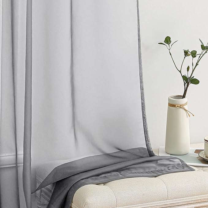 MIULEE Charcoal Grey Sheer Curtains 54 X 63 Inches, 2 Panels | Solid Color - Image 4