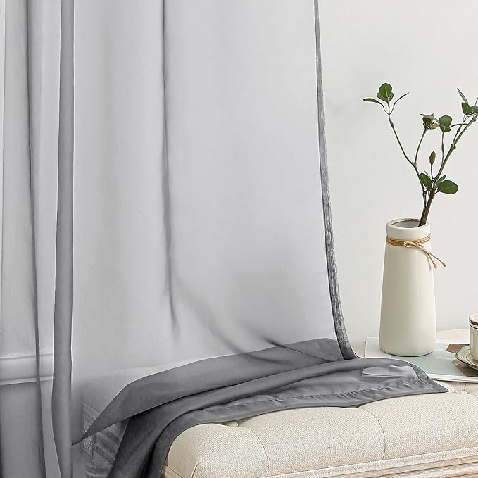 MIULEE Charcoal Grey Sheer Curtains 54 X 72 Inches, 2 Panels | Solid Color - Image 4