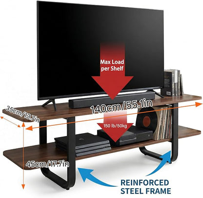 Welnow Walnut TV Stand for 65" TV, Mid Century Modern Entertainment Center - Image 2
