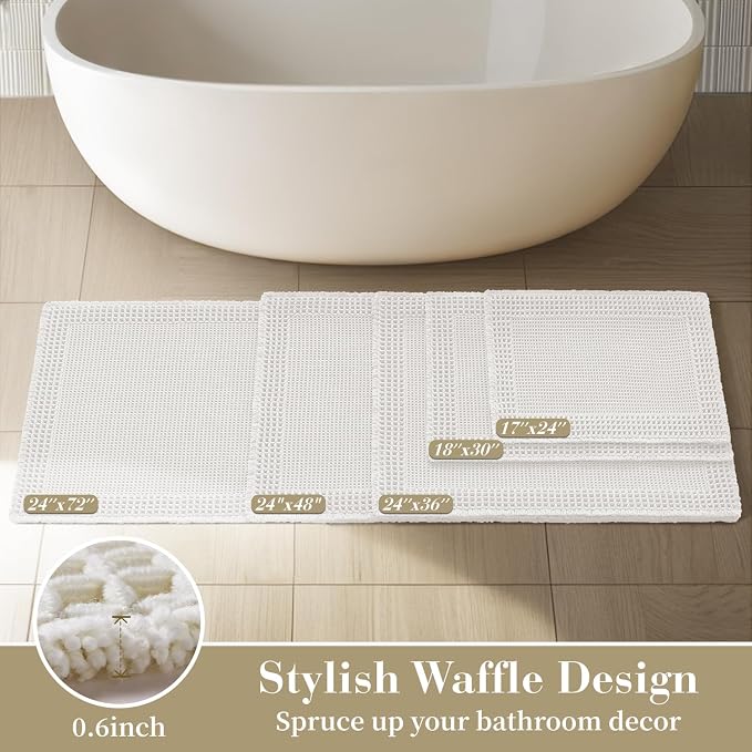 RESARE Waffle Bath Mat for Bathroom, Non Slip Bathroom Rugs 20"x32" White | - Image 5