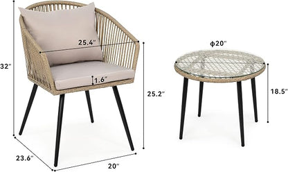 YITAHOME 3-Piece Wicker Small Patio Balcony Chair Set, Outdoor Rattan - Image 7