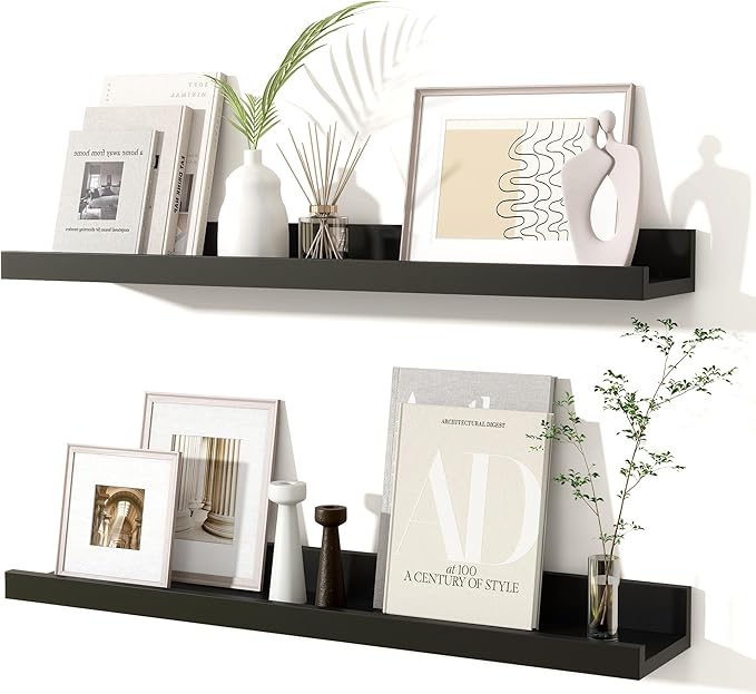 Fun Memories Picture Ledge Shelves Set of 2, 24 Inch Rustic Wall Mounted by FunMemories