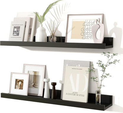 Fun Memories Picture Ledge Shelves Set of 2, 24 Inch Rustic Wall Mounted by FunMemories