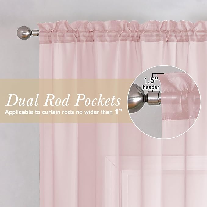 Blush Pink Sheer Curtains 78 Inches Long 2 Panels, Modern Airy Voile Solid - Image 2