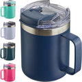 ALOUFEA 12oz Insulated Coffee Mug Cup with Handle, Stainless Steel Travel Coffee Mug with Flip Lid, Double Wall Vacuum Coffee Tumbler, Navy