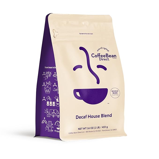 Coffee Bean Direct Decaf House Blend, Whole Bean Coffee, Mixed Roast Level, 1 Pound Bag (Pack of 1)