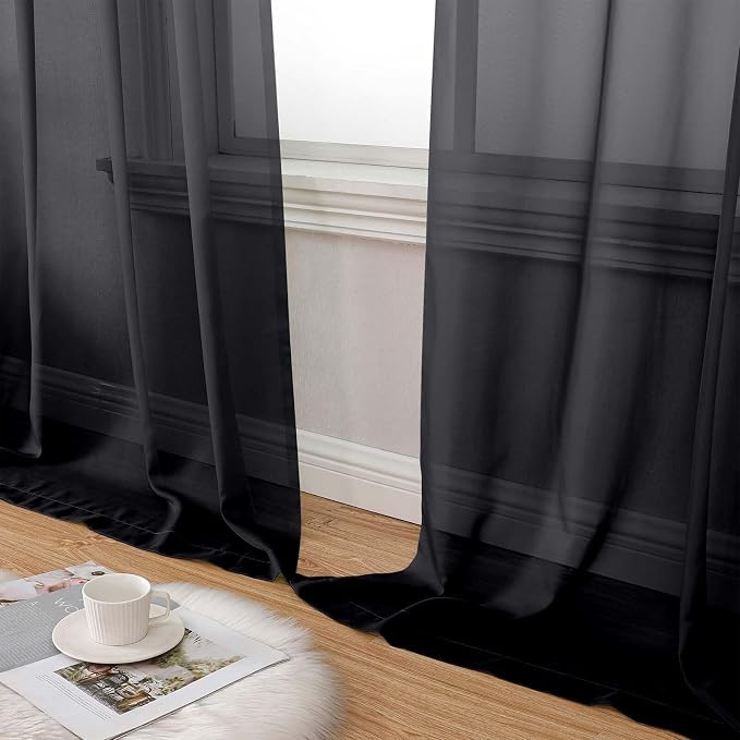 Black Sheer Curtains 84 Inches Long 2 Panels Set - Image 8
