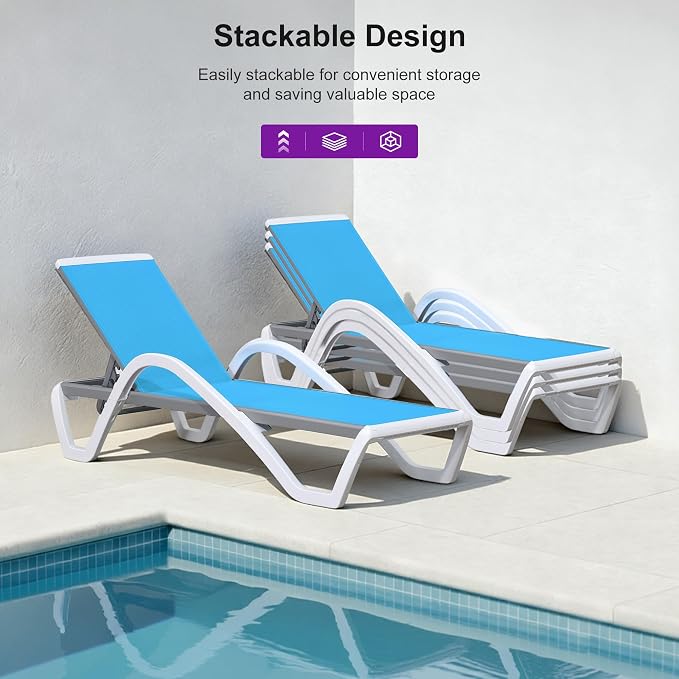 PURPLE LEAF Patio Chaise Lounge Chair Set of 3 Outside Aluminum Plastic - Image 5