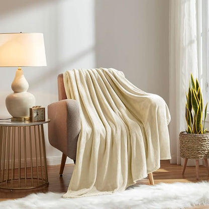 KMUSET Super Soft Throw Blanket Premium Silky Flannel Fleece Twin Size Beige - Image 2