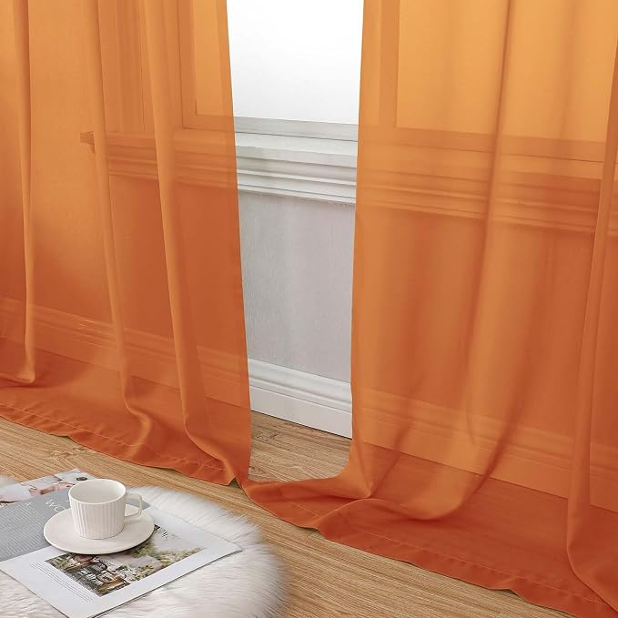 Orange Sheer Curtains 84 Inches Long 2 Panels, Soft Airy Light Filtering - Image 8