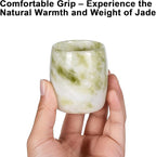 Handcrafted Natural Jade Shot Glasses – Set of 2 | 1.8 oz Whiskey, Espresso & Tequila Cups in Unique Drum Shape, Oriental Inspired Luxury Gift for Men & Whiskey Lovers