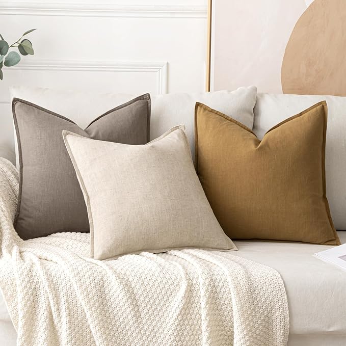 MIULEE Decorative Linen Pillow Covers 20x20 Inch Dune | Boho Farmhouse​ ​Fall - Image 4