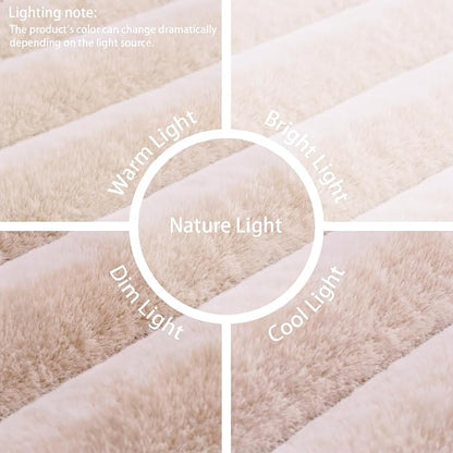 Creamy White Rabbit Striped Plush Rug 5'x8', Fluffy Faux Fur Shaggy Area Rug - Image 6