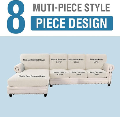H.VERSAILTEX Sectional Couch Covers 8 Pieces Stretch Sofa Covers - Image 2