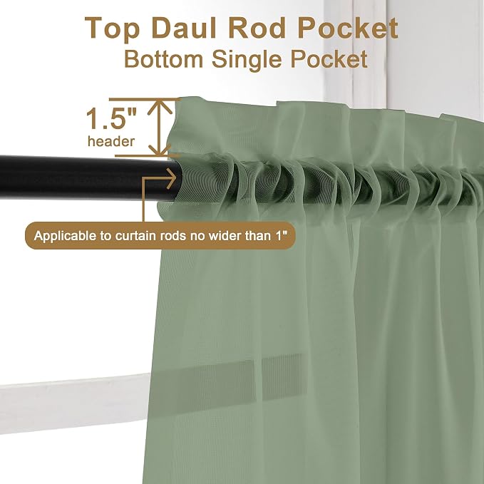 Chyhomenyc Sage Green Sheer Curtains 30 inch Length 2 Panels, Light Filtering - Image 3