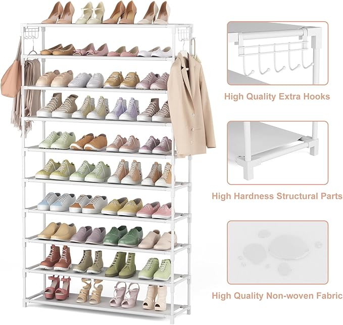 LANTEFUL 10 Tiers Shoe Rack 50 Pairs Large Capacity Tall Shoe Organizer Sturdy - Image 4