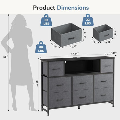 DUMOS TV Stand Dresser with 8 Fabric Drawers and Open Shelves, LED - Image 3