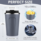 Volhoply 12 oz Double Wall Insulated Vacuum Travel Coffee Mugs with Flip Lid Bulk 2 Pack,Reusable Stainless Steel Leak Proof Coffee Cup,Portable Cafe Thermal Tumbler for Hot & Cold Drinks(Gray,2 Set)