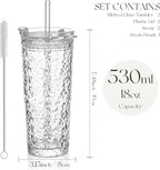 KEMORELA Glass Tumblers with Lids and Straws – Set of 2, 18oz Premium Quality Drinking Glasses, Ideal for Juices, Cocktails, and Everyday Use