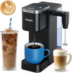 Single Serve Coffee Maker with Built-in Detachable Milk Frother, Iced and Hot Coffee Machine for K Cup & Grounds, 40oz Removable Water Reservoir, 6 Cup Sizes, Fits 7.3" Travel Mug, Black