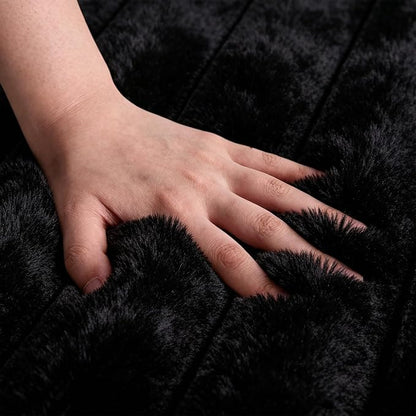 Black Rabbit Striped Plush Rug 8'x10', Fluffy Shaggy Area Rug - Image 6