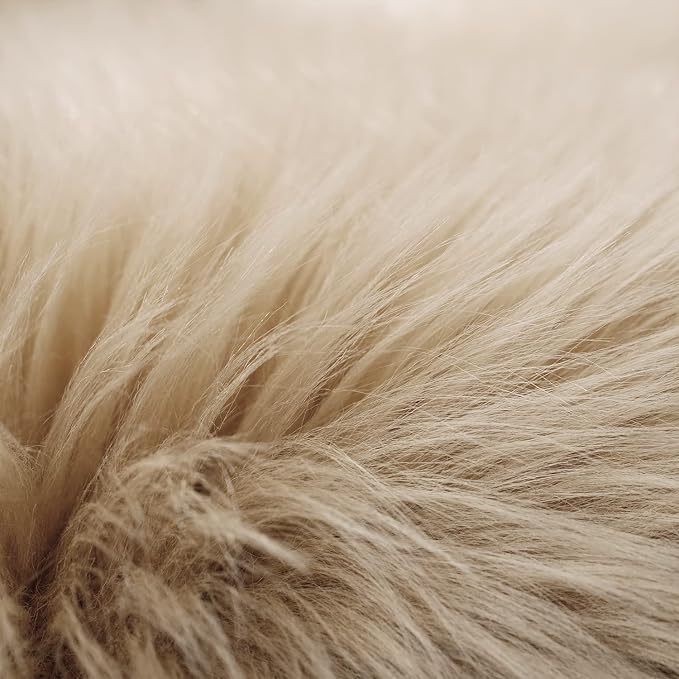 SERISSA 5x5 Fluffy Beige Round Faux Fur Area Rug - Image 7