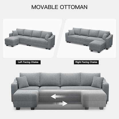 Belffin Sectional Couch with L-Shape Chaise L Shaped Couch with Ottoman - Image 5