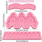 Baroque Embossed Cake Decorating Mold 3pcs, Lace Fondant Silicone Molds for Chocolate Candy Mousse Butter Biscuit Marzipan Sugar Craft Cake Border Cupcake Topper Dessert Display Resin Gypsum Clay